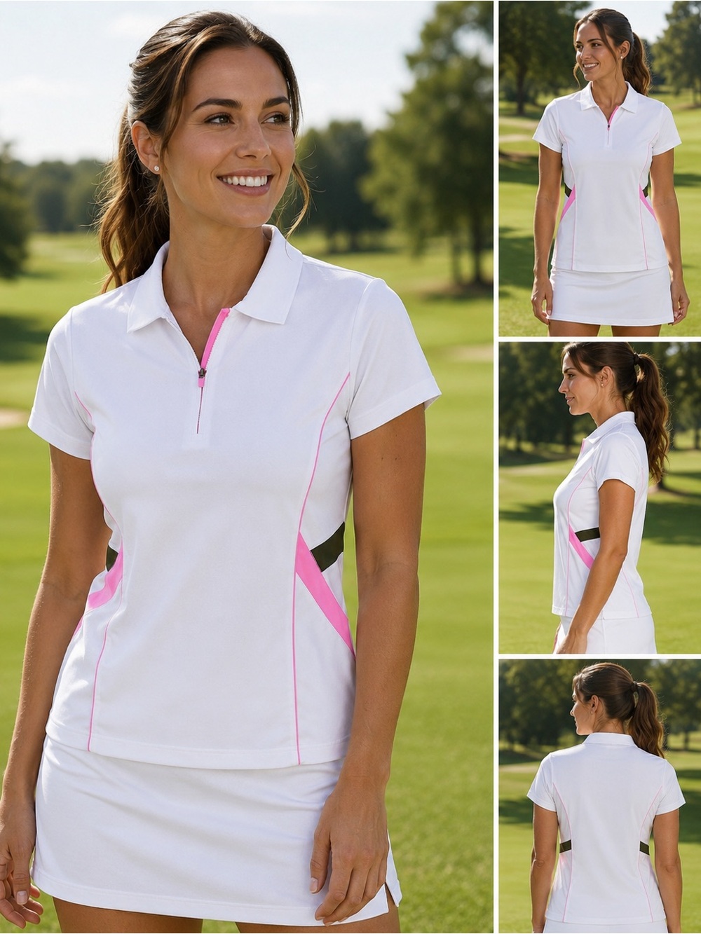 EP Pro White Polo with Pink Accent Panels